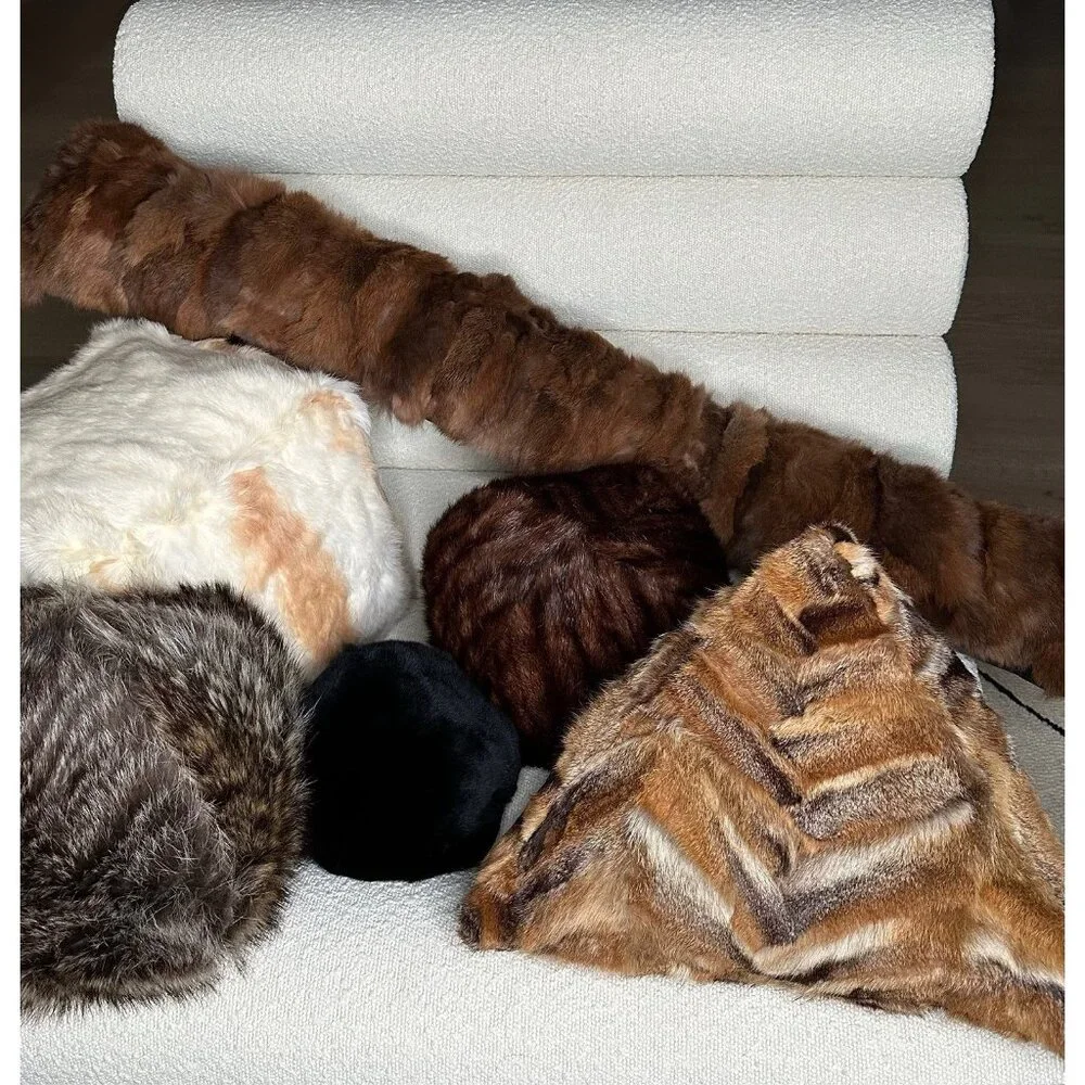Genuine Raccoon Fur Accent Pillow – Modern Round Luxe Home Decor Black - Picture 7 of 8